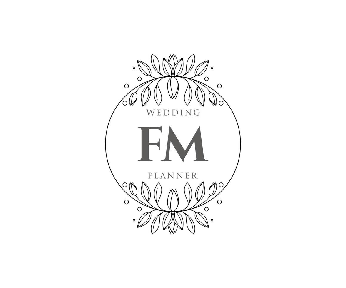 fm initialen brief bruiloft monogram logos verzameling, hand- getrokken modern minimalistisch en bloemen Sjablonen voor uitnodiging kaarten, opslaan de datum, elegant identiteit voor restaurant, boetiek, cafe in vector