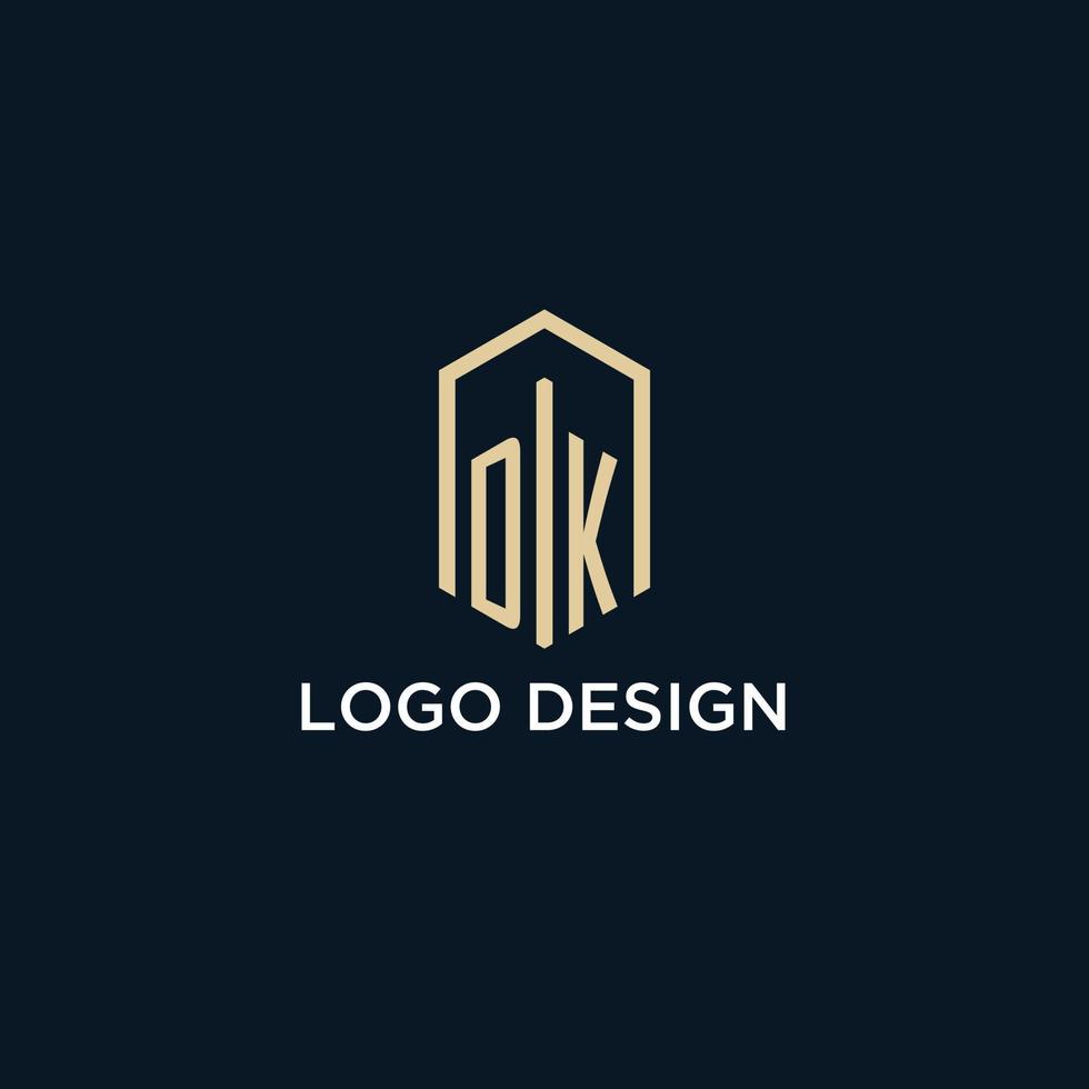 dk eerste monogram logo met zeshoekig vorm stijl, echt landgoed logo ontwerp ideeën inspiratie vector