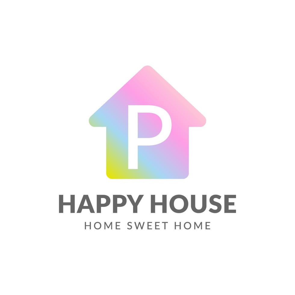 brief p gelukkig huis vector logo ontwerp