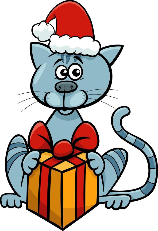 tekenfilm kat of katje met geschenk Aan Kerstmis tijd vector