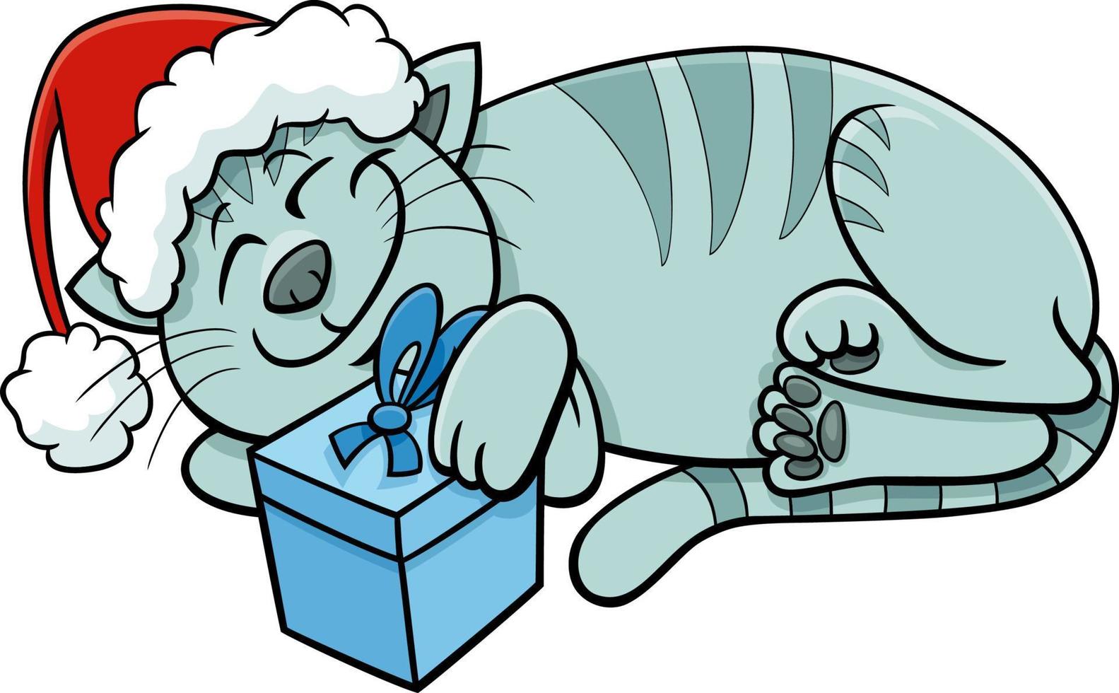 tekenfilm kat of katje met geschenk Aan Kerstmis tijd vector