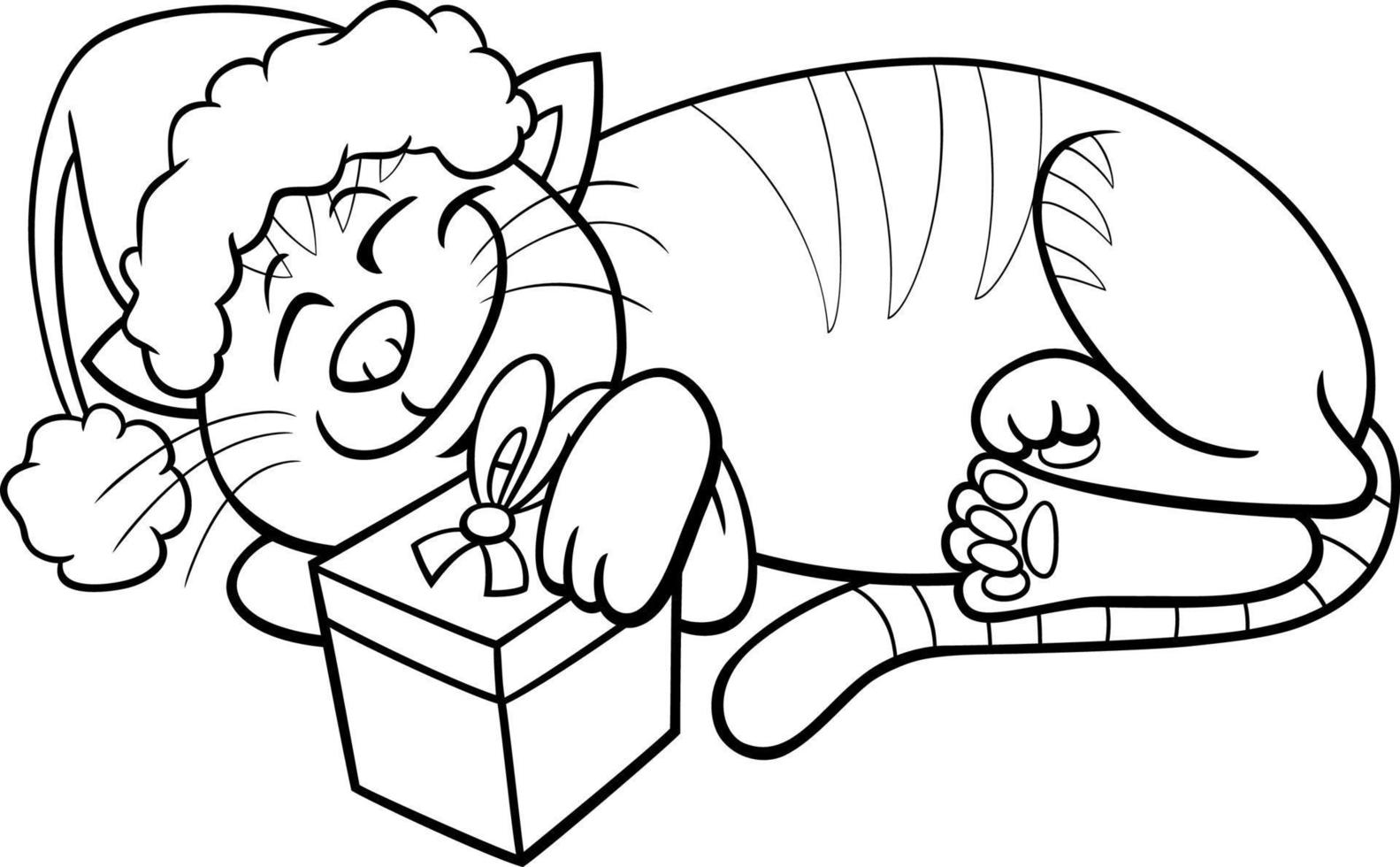 tekenfilm kat met geschenk Aan Kerstmis tijd kleur bladzijde vector