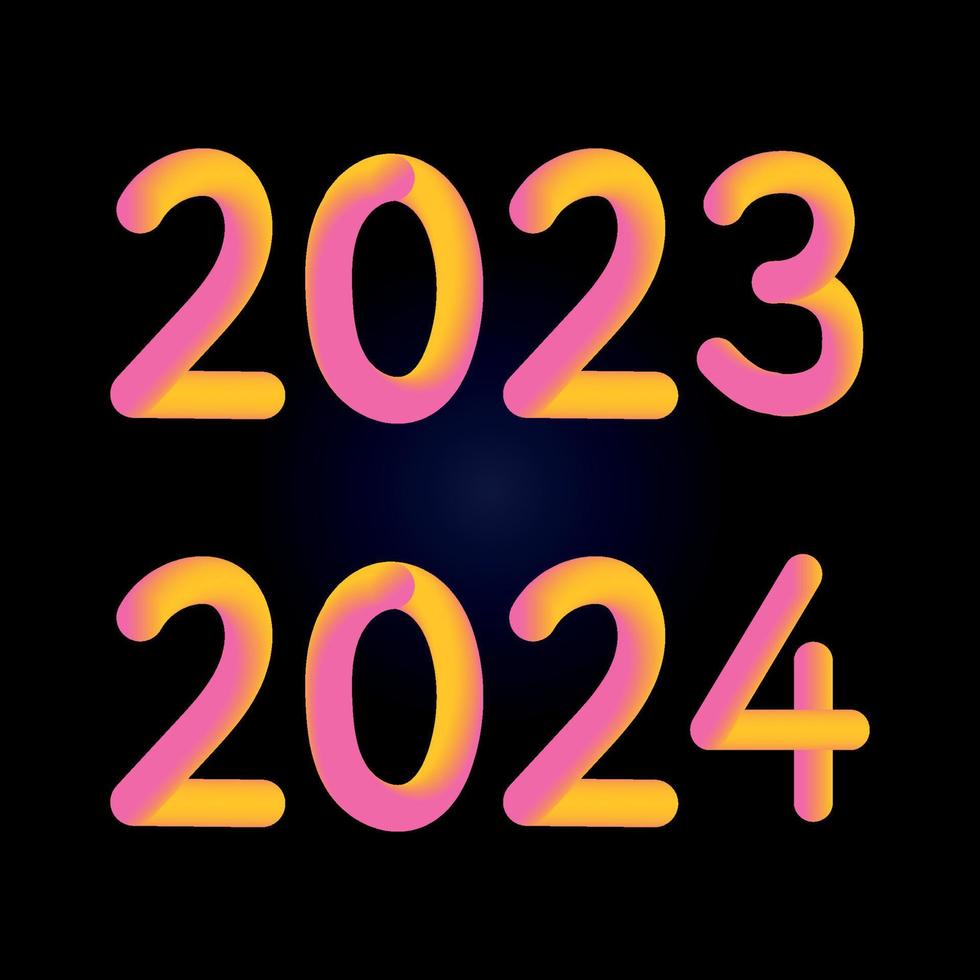 gelukkig nieuw jaar 2023 2024 toekomst metaverse neon tekst neon met metaal effect, getallen en futurisme lijnen. vector groet kaart, banier, felicitatie poster 3d illustratie. modern modieus elektronisch