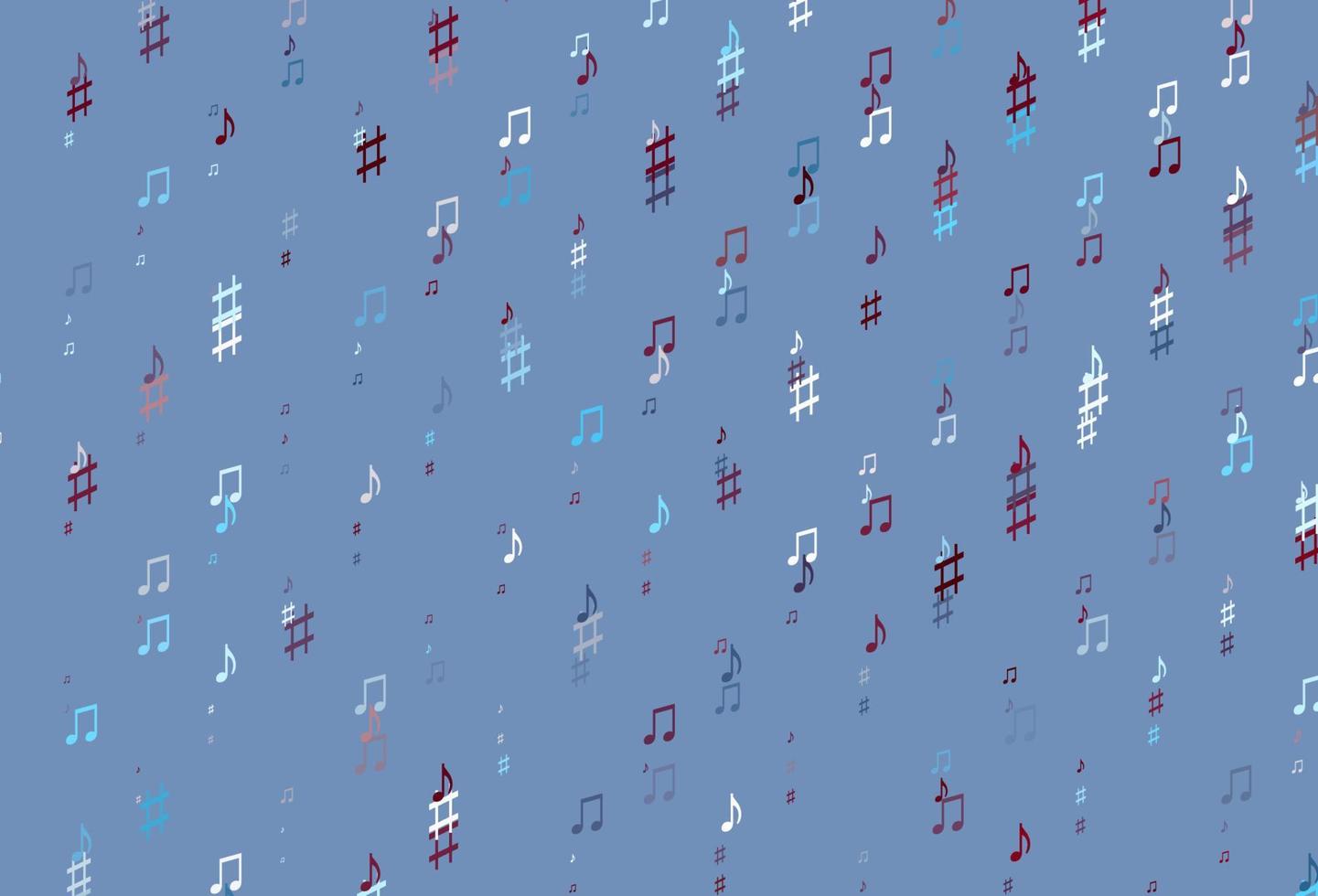 lichtblauwe, rode vectorachtergrond met muzieknota's. vector