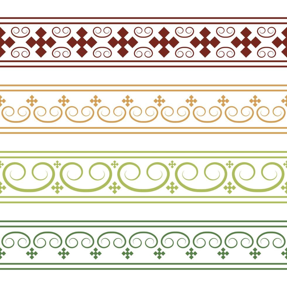 vector reeks van naadloos eindeloos gekleurde yakut ornamenten. lijsten, grenzen, behuizingen, tekening van de ver oosten. centraal Azië traditioneel patroon. sakha ornamenten vector illustratie. etnisch patroon.