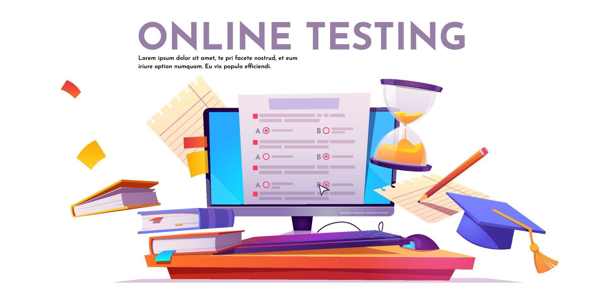 vector banier van online testen, tentamen of enquête