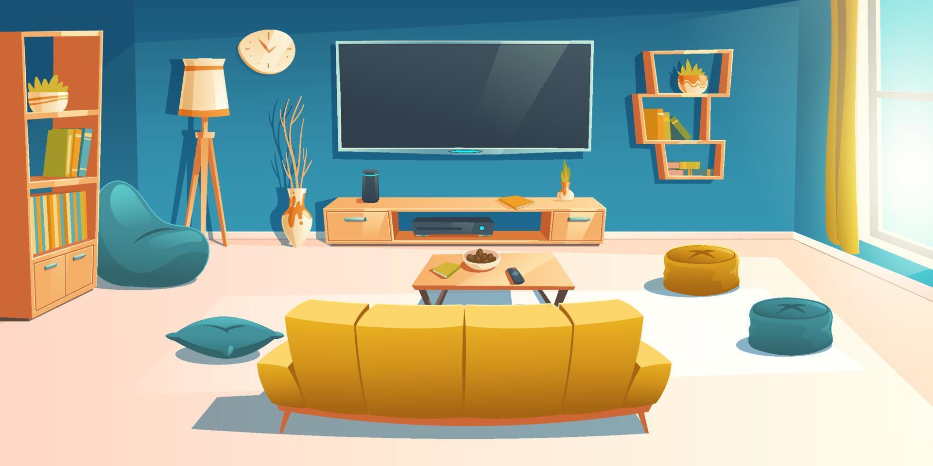 leven kamer interieur met sofa en TV, appartement vector