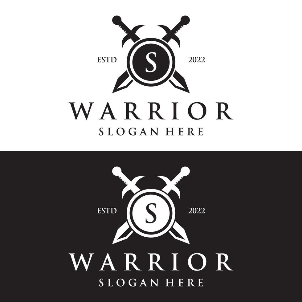 zwaard, schild , Excalibur wijnoogst silhouet logo sjabloon ontwerp. vector