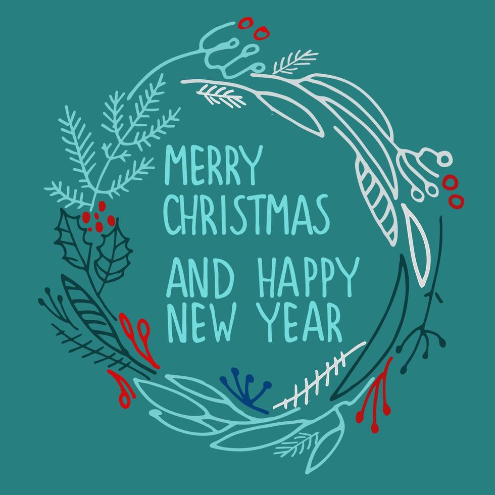 Kerstmis groet kaart ontwerp sjabloon. vrolijk kerstmis, hulst vrolijk, joepie nieuw jaar, hand- belettering vector