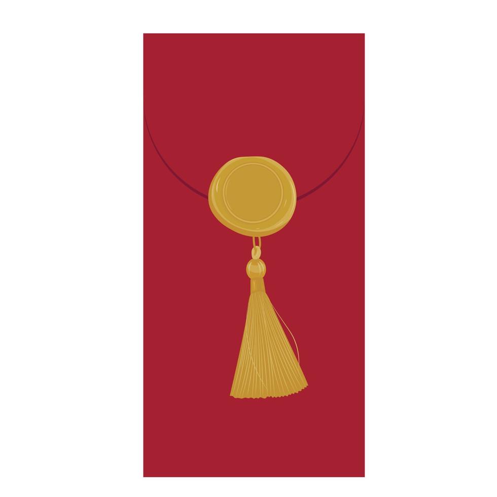 Chinese beloning, angst. Chinese nieuw jaar en maan- nieuw jaar festival. een rood envelop met een goud zegel en een kwast. vector illustratie. geïsoleerd Aan een wit achtergrond.