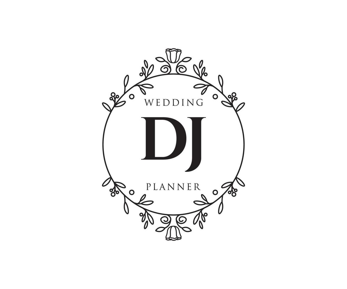 dj initialen brief bruiloft monogram logos verzameling, hand- getrokken modern minimalistisch en bloemen Sjablonen voor uitnodiging kaarten, opslaan de datum, elegant identiteit voor restaurant, boetiek, cafe in vector