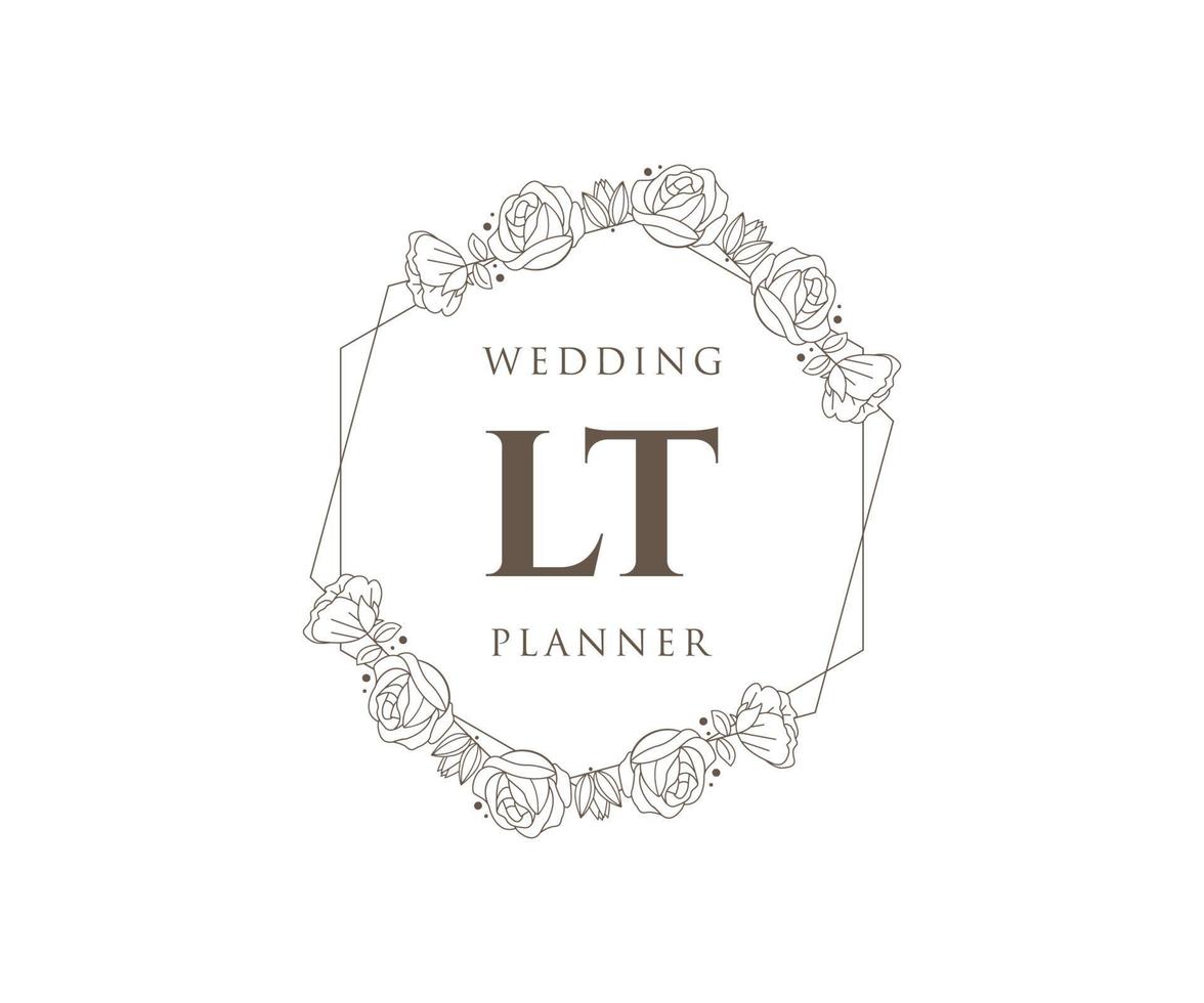 lt initialen brief bruiloft monogram logos verzameling, hand- getrokken modern minimalistisch en bloemen Sjablonen voor uitnodiging kaarten, opslaan de datum, elegant identiteit voor restaurant, boetiek, cafe in vector