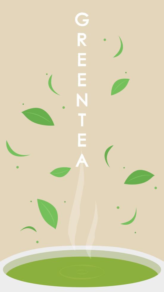 matcha beker vector. groene theevector. behang. groene thee posterontwerp. thee garde vector. vector