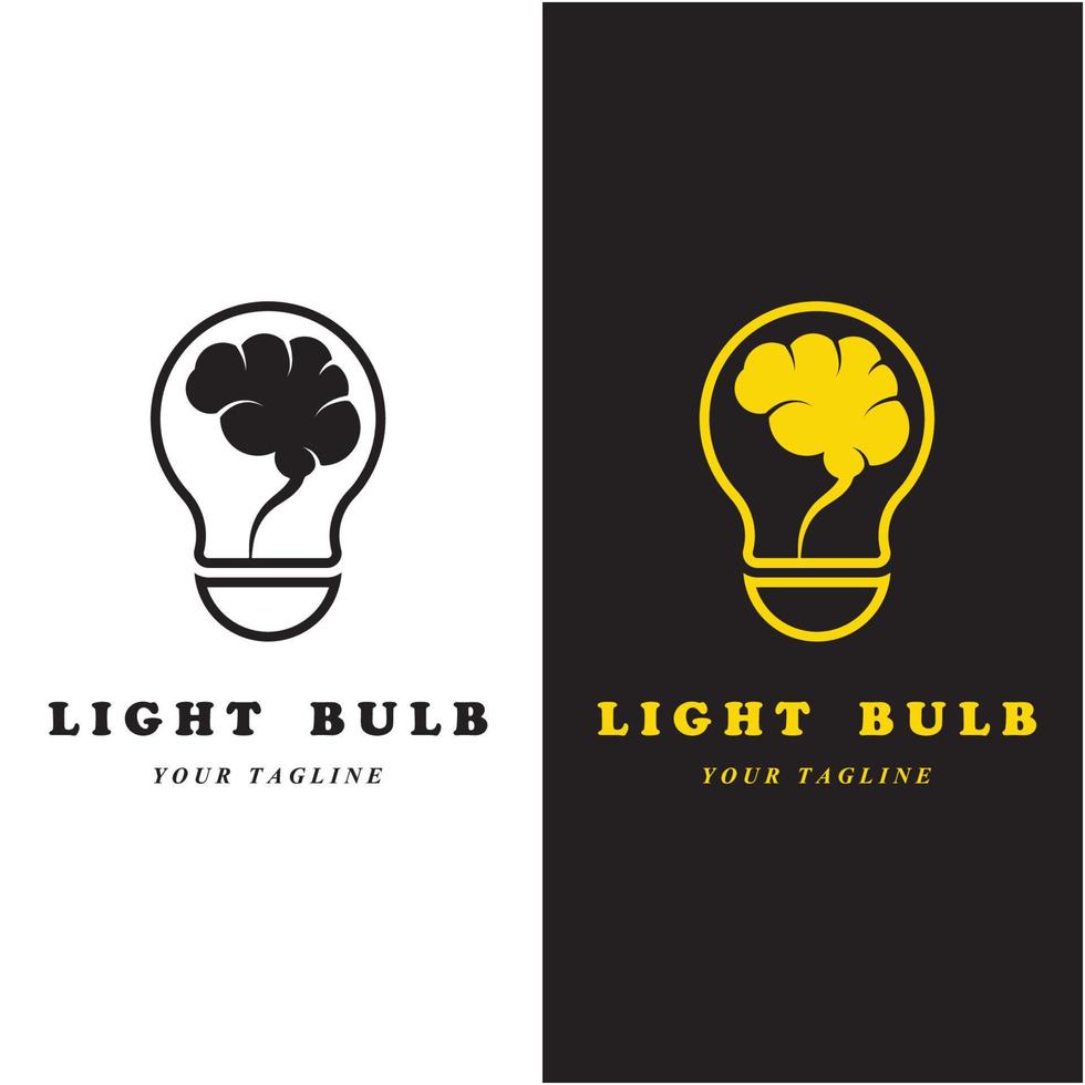 creatief licht lamp logo en vector met leuze sjabloon