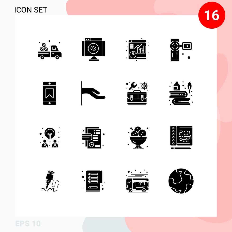 voorraad vector icoon pak van 16 lijn tekens en symbolen voor apparaat prestaties analytics video camera camera bewerkbare vector ontwerp elementen