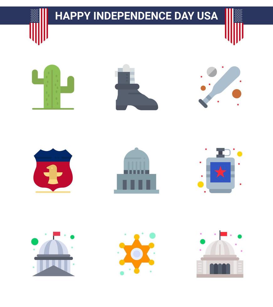 9 Verenigde Staten van Amerika vlak pak van onafhankelijkheid dag tekens en symbolen van Verenigde Staten van Amerika stad knuppel gebouw Amerikaans bewerkbare Verenigde Staten van Amerika dag vector ontwerp elementen
