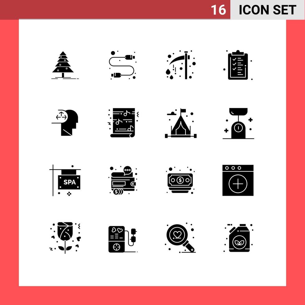 pictogram reeks van 16 gemakkelijk solide glyphs van autisme klembord bijl checklist eng bewerkbare vector ontwerp elementen