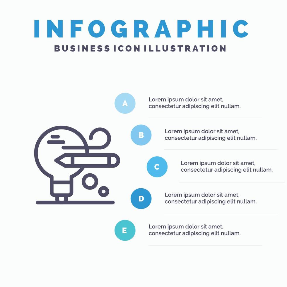 lamp potlood onderwijs lijn icoon met 5 stappen presentatie infographics achtergrond vector