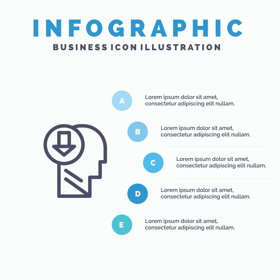 pijl hoofd menselijk kennis naar beneden lijn icoon met 5 stappen presentatie infographics achtergrond vector