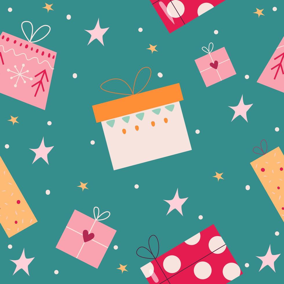 kleurrijk Kerstmis patroon met cadeaus voor omhulsel papier, retro ontwerp vector