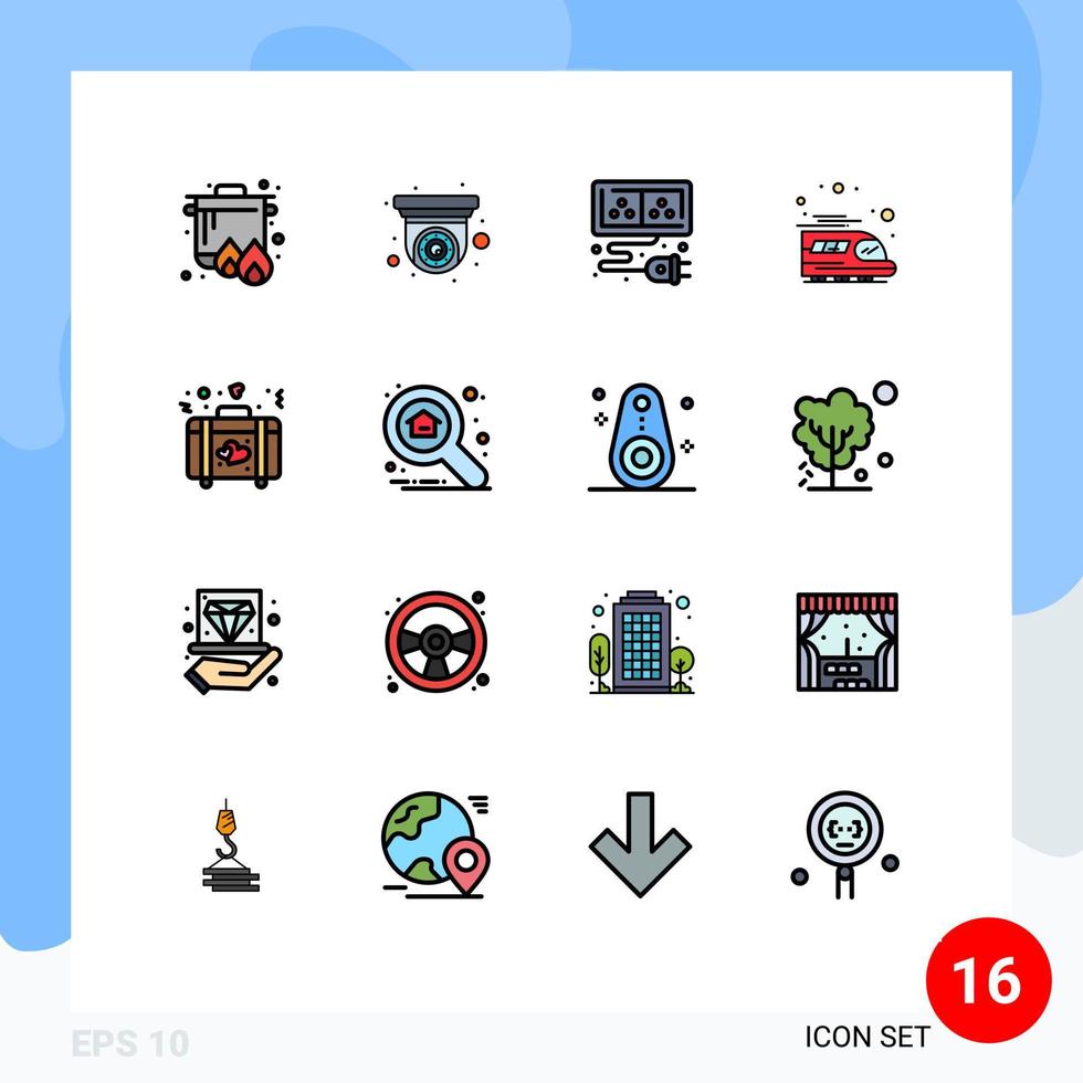 reeks van 16 modern ui pictogrammen symbolen tekens voor liefde aktentas adapter vervoer openbaar bewerkbare creatief vector ontwerp elementen