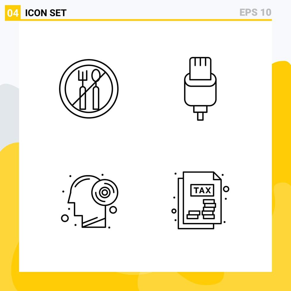 voorraad vector icoon pak van 4 lijn tekens en symbolen voor vastend denken kabel bliksem document bewerkbare vector ontwerp elementen