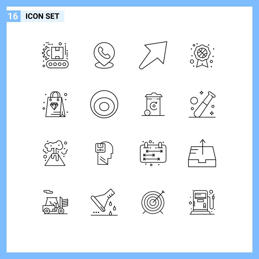 modern reeks van 16 contouren pictogram van accessoires zak pijl boodschappen doen insigne bewerkbare vector ontwerp elementen