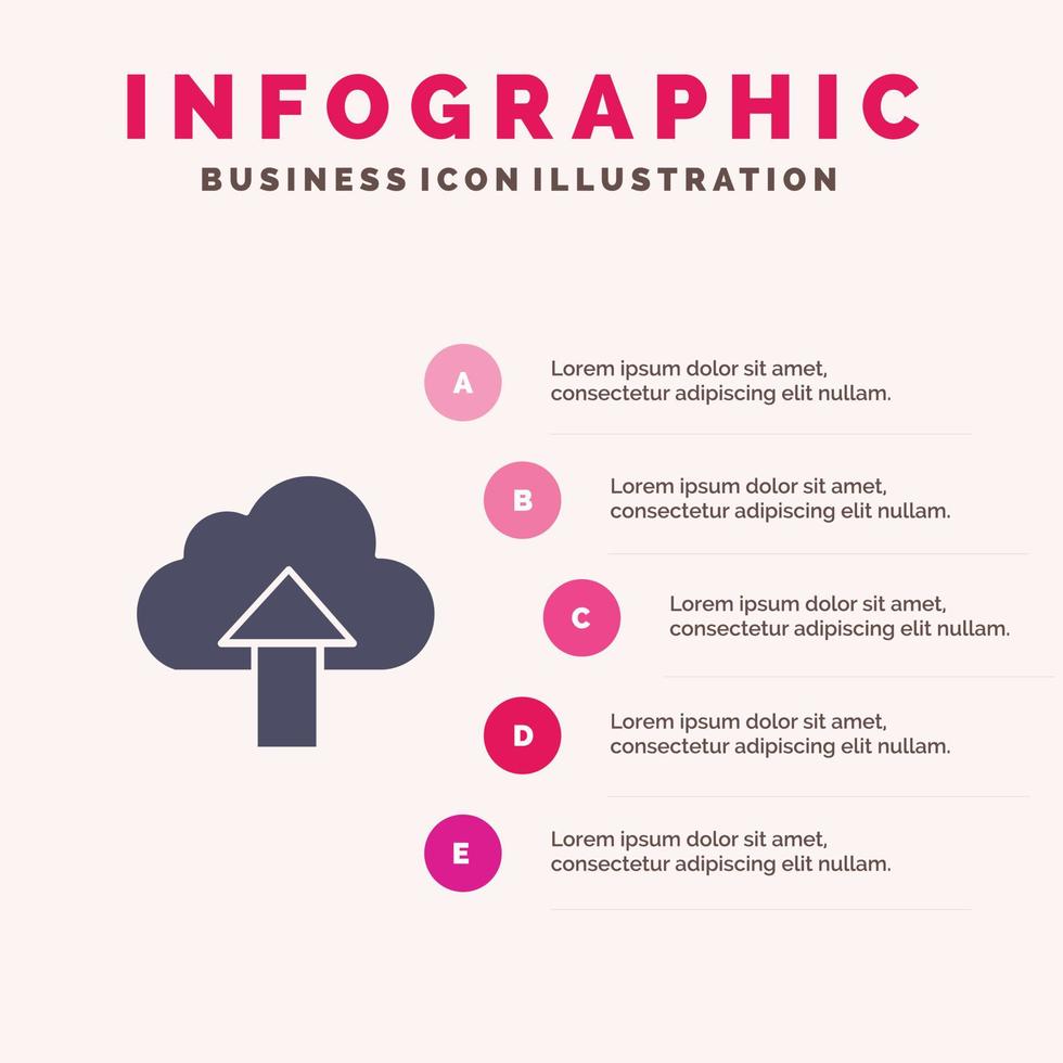 pijl uploaden omhoog wolk solide icoon infographics 5 stappen presentatie achtergrond vector