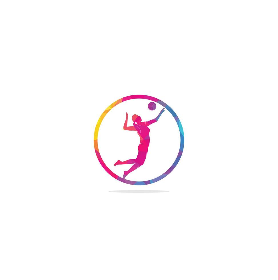 vrouw volleybal speler logo.abstract volleybal speler jumping van een plons. volleybal speler portie bal. vector