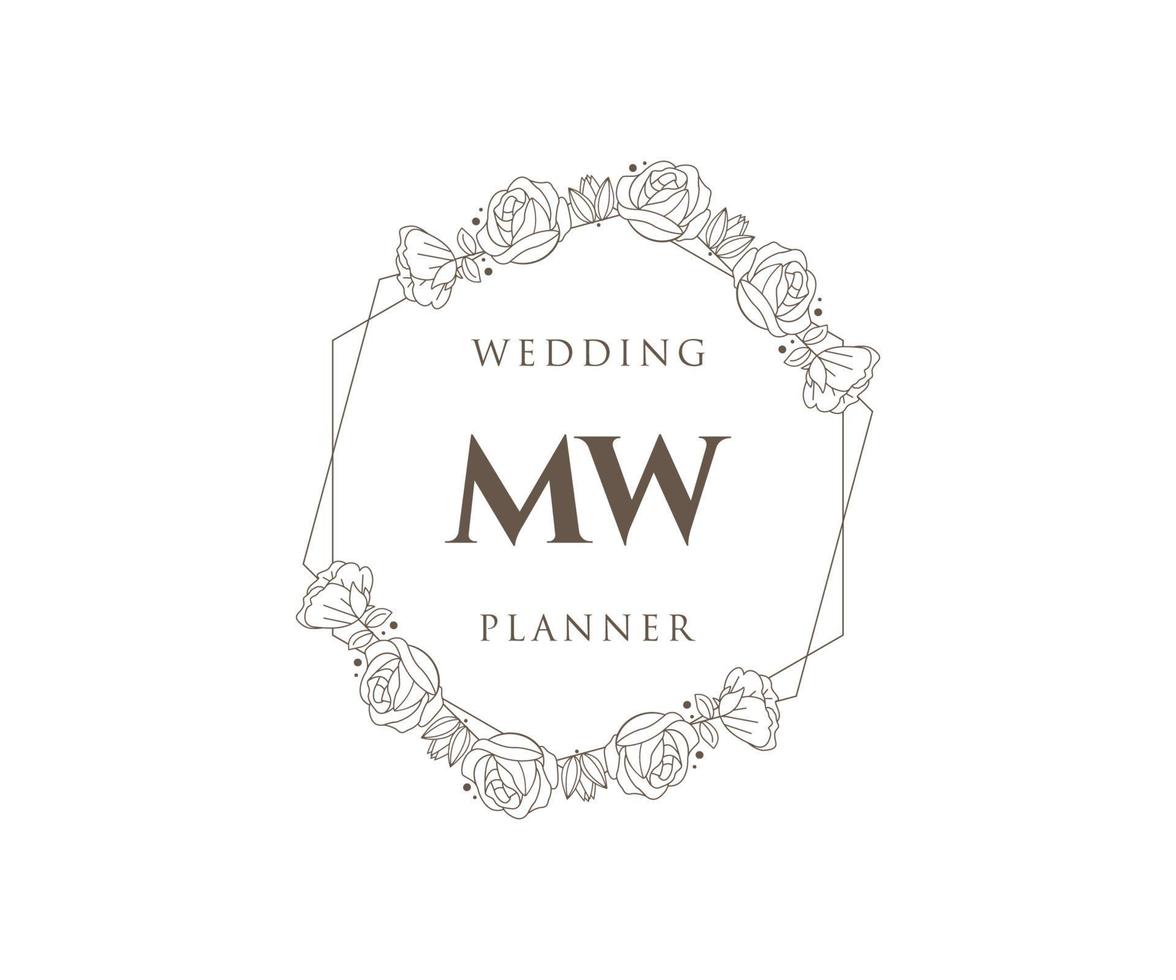 mw initialen brief bruiloft monogram logos verzameling, hand- getrokken modern minimalistisch en bloemen Sjablonen voor uitnodiging kaarten, opslaan de datum, elegant identiteit voor restaurant, boetiek, cafe in vector