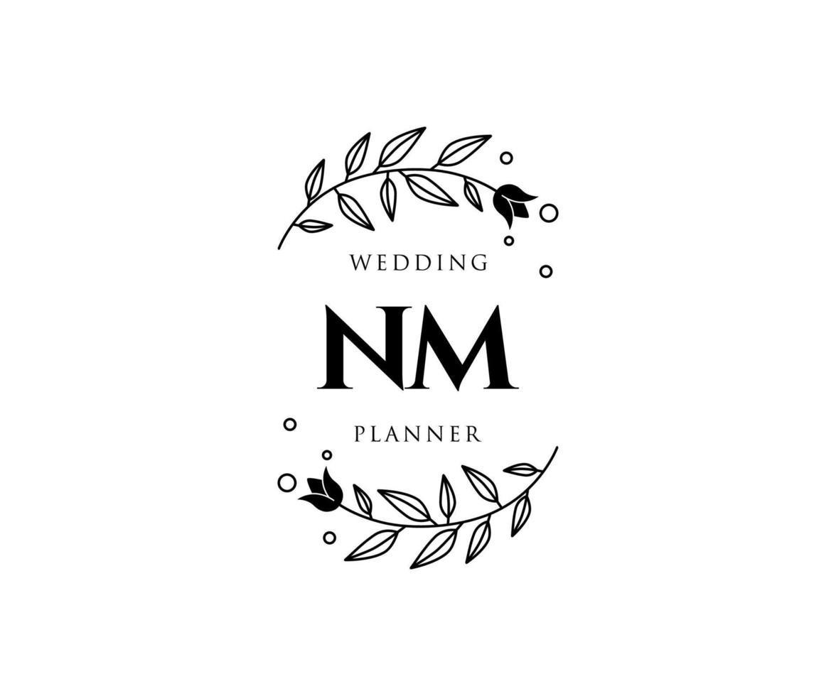 nm initialen brief bruiloft monogram logos verzameling, hand- getrokken modern minimalistisch en bloemen Sjablonen voor uitnodiging kaarten, opslaan de datum, elegant identiteit voor restaurant, boetiek, cafe in vector