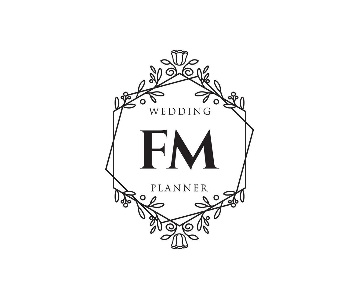 fm initialen brief bruiloft monogram logos verzameling, hand- getrokken modern minimalistisch en bloemen Sjablonen voor uitnodiging kaarten, opslaan de datum, elegant identiteit voor restaurant, boetiek, cafe in vector