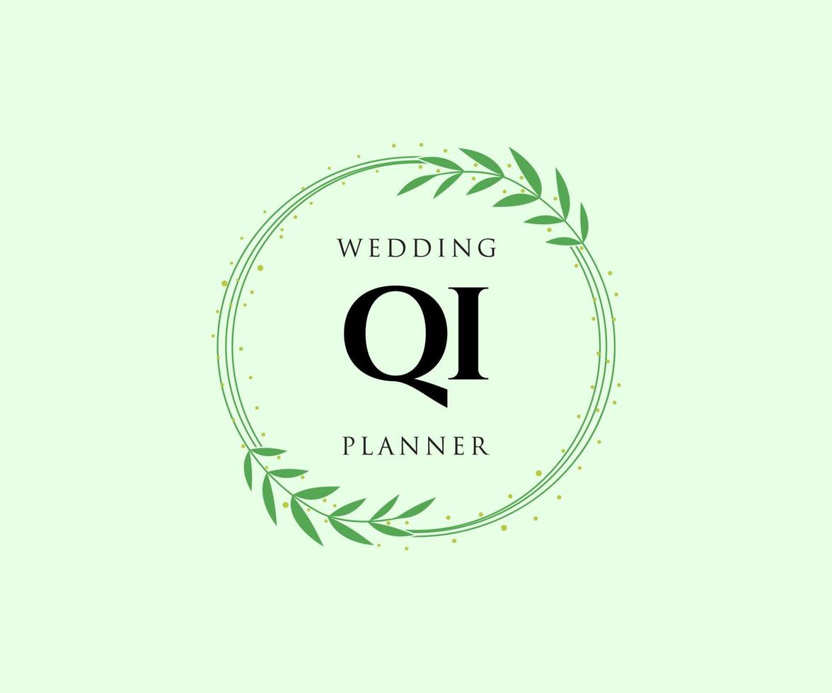 qi initialen brief bruiloft monogram logos verzameling, hand- getrokken modern minimalistisch en bloemen Sjablonen voor uitnodiging kaarten, opslaan de datum, elegant identiteit voor restaurant, boetiek, cafe in vector