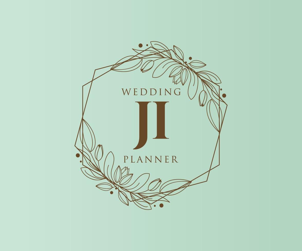 ji initialen brief bruiloft monogram logos verzameling, hand- getrokken modern minimalistisch en bloemen Sjablonen voor uitnodiging kaarten, opslaan de datum, elegant identiteit voor restaurant, boetiek, cafe in vector