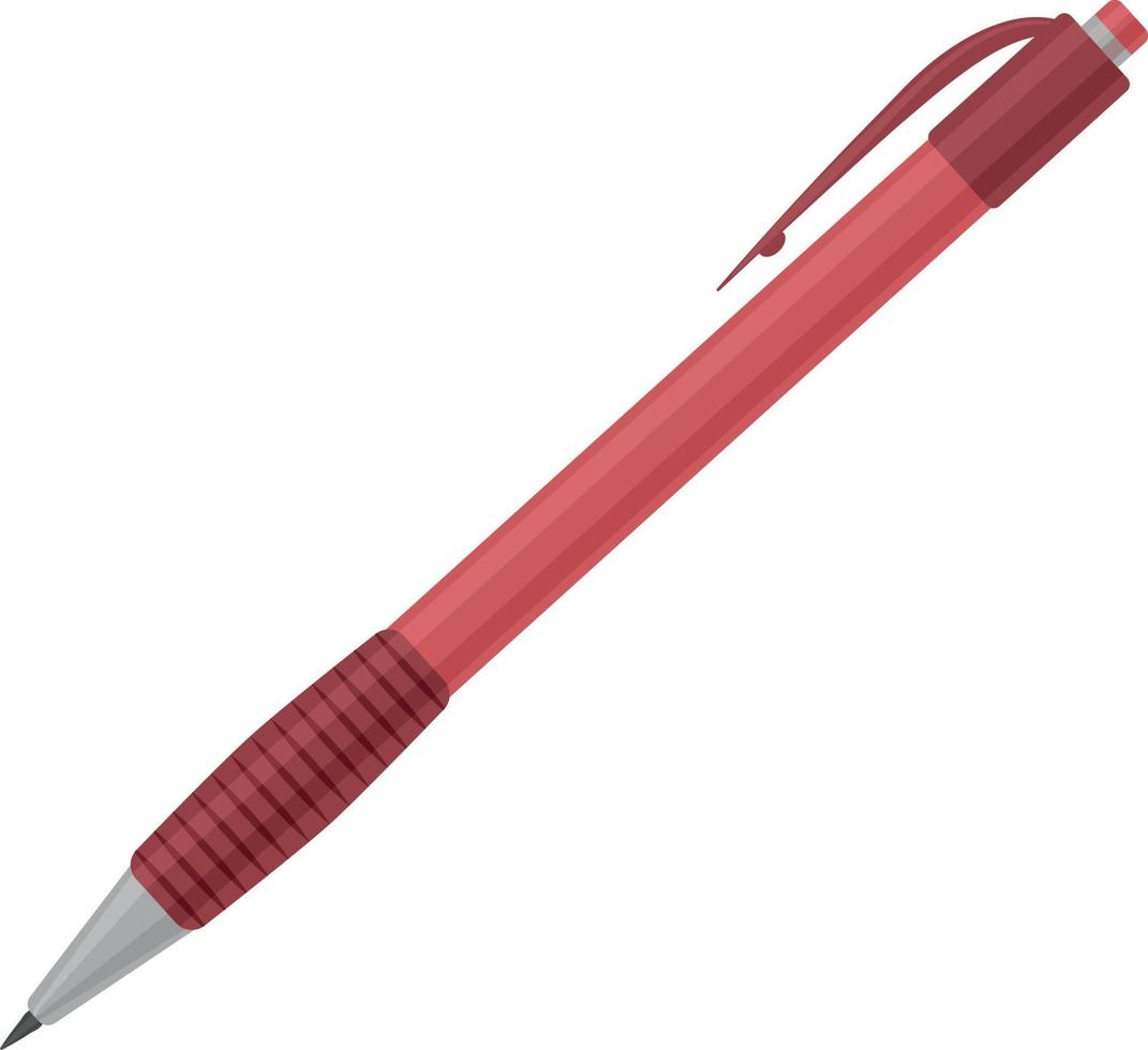 de beeld van een balpen pen is rood. een onderwerpen voor schrijven Aan papier. kantoor benodigdheden. school- verbondenheid. vector illustratie Aan een wit achtergrond
