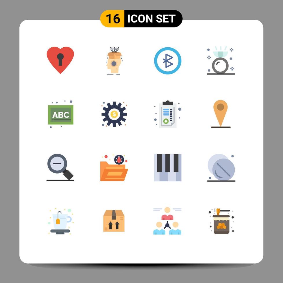 universeel icoon symbolen groep van 16 modern vlak kleuren van peuter- abc Bluetooth ring verloving bewerkbare pak van creatief vector ontwerp elementen