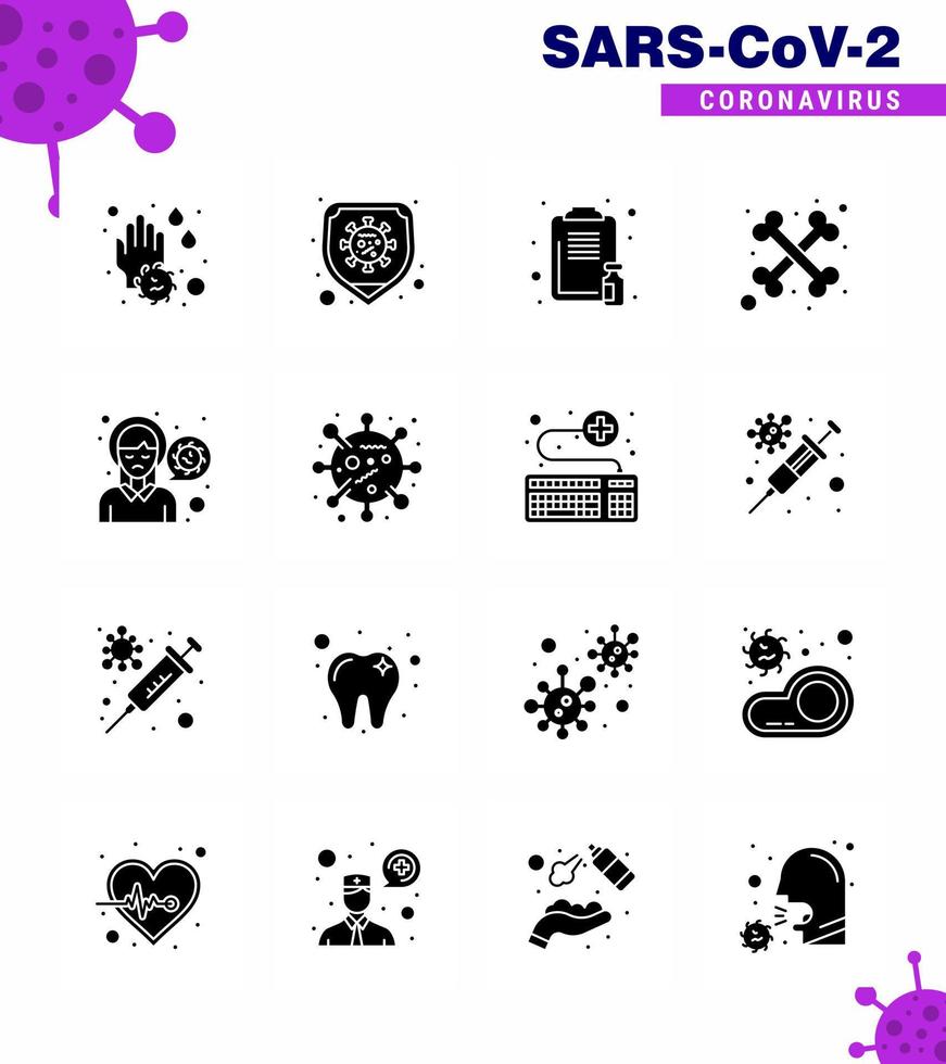 covid19 bescherming coronavirus pendamisch 16 solide glyph zwart icoon reeks zo net zo hoofdpijn skelet klembord kruis geneeskunde virale coronavirus 2019november ziekte vector ontwerp elementen