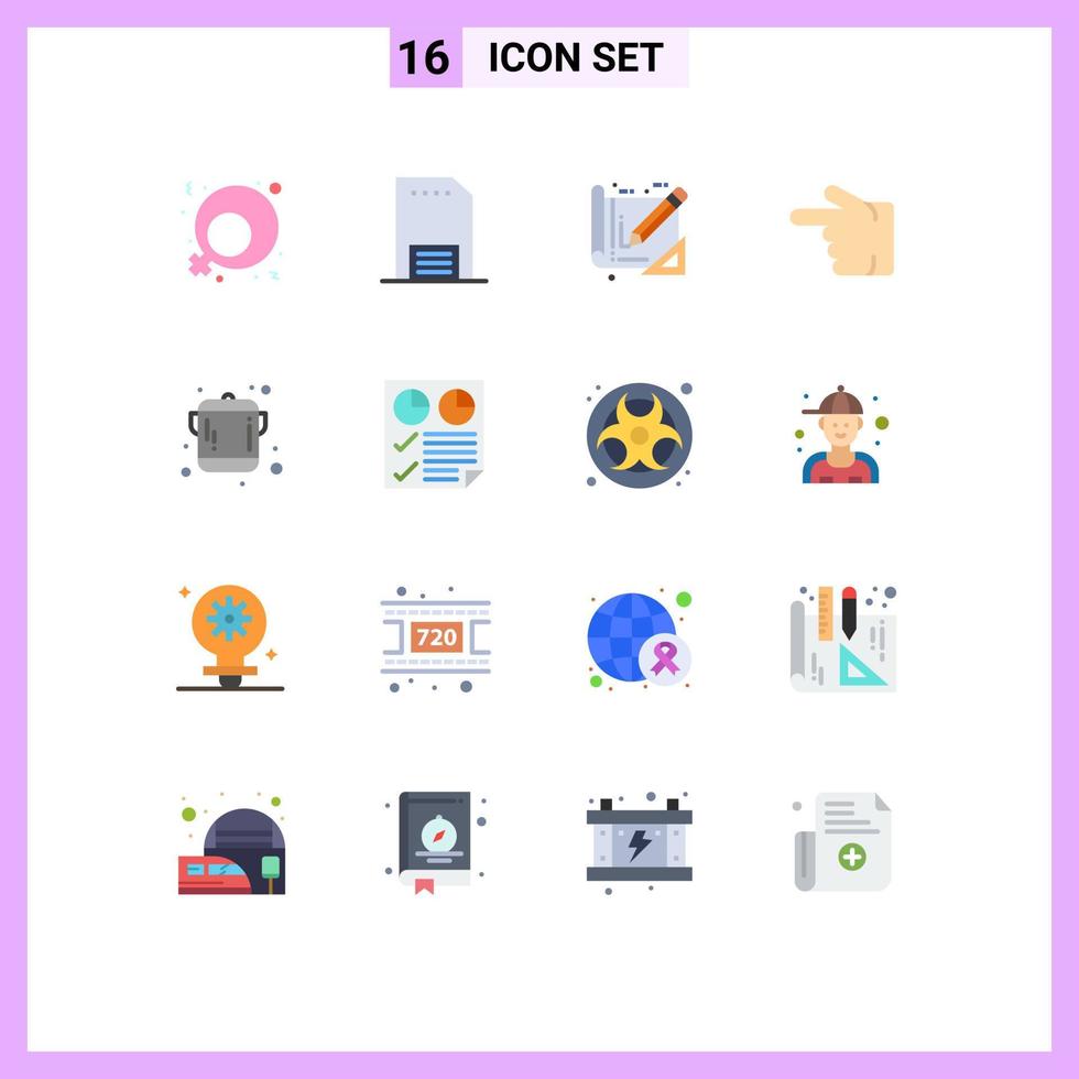 16 vlak kleur concept voor websites mobiel en apps keuken links gereedschap hand- vinger bewerkbare pak van creatief vector ontwerp elementen