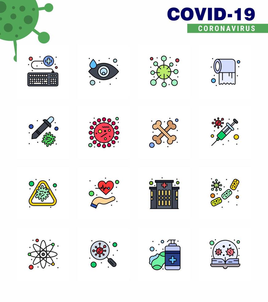 coronavirus het voorkomen reeks pictogrammen 16 vlak kleur gevulde lijn icoon zo net zo zorg rollen scheur papier corona virale coronavirus 2019november ziekte vector ontwerp elementen