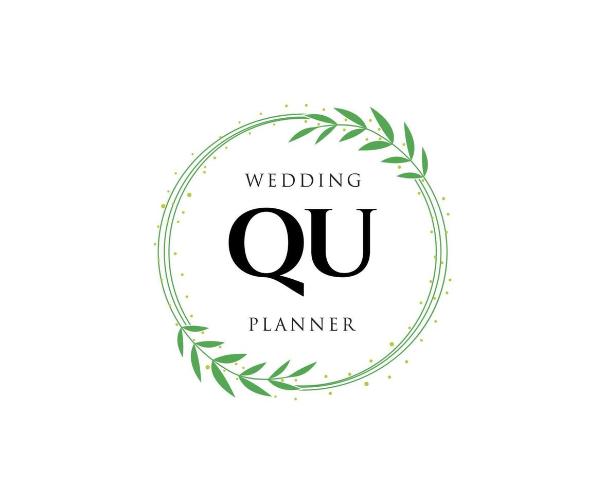 qu initialen brief bruiloft monogram logos verzameling, hand- getrokken modern minimalistisch en bloemen Sjablonen voor uitnodiging kaarten, opslaan de datum, elegant identiteit voor restaurant, boetiek, cafe in vector