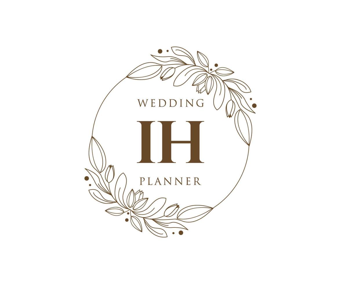 ih initialen brief bruiloft monogram logos verzameling, hand- getrokken modern minimalistisch en bloemen Sjablonen voor uitnodiging kaarten, opslaan de datum, elegant identiteit voor restaurant, boetiek, cafe in vector