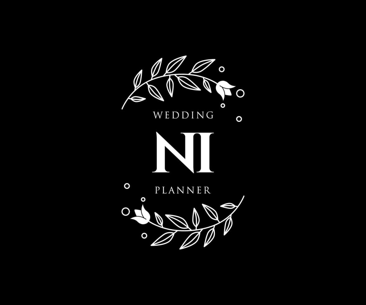 ni initialen brief bruiloft monogram logos verzameling, hand- getrokken modern minimalistisch en bloemen Sjablonen voor uitnodiging kaarten, opslaan de datum, elegant identiteit voor restaurant, boetiek, cafe in vector