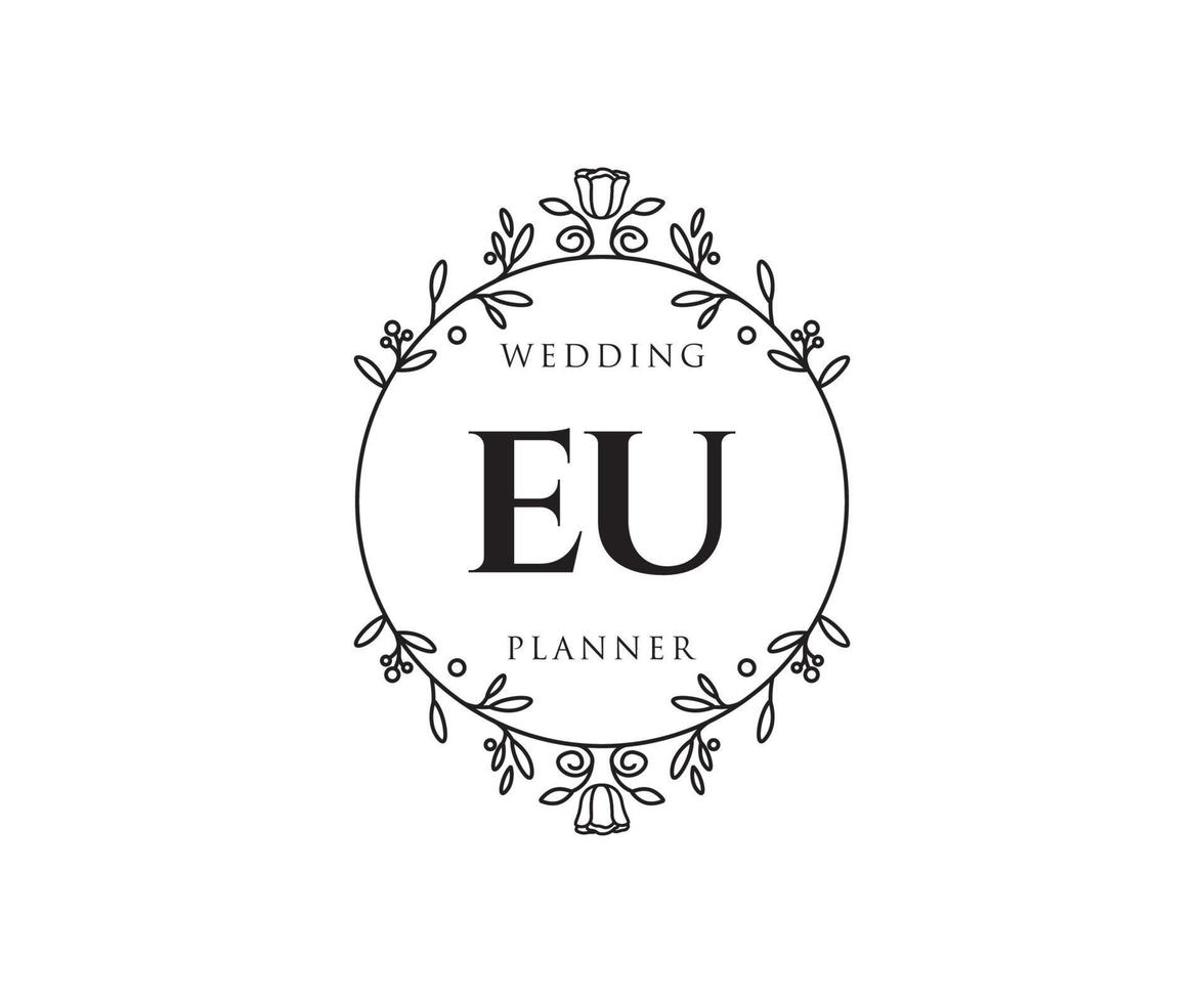 EU initialen brief bruiloft monogram logos verzameling, hand- getrokken modern minimalistisch en bloemen Sjablonen voor uitnodiging kaarten, opslaan de datum, elegant identiteit voor restaurant, boetiek, cafe in vector