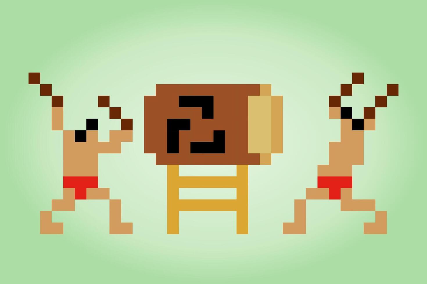 8 beetje pixel Japans trommelaar. sumo voor spel middelen en kruis steek patronen in vector illustraties