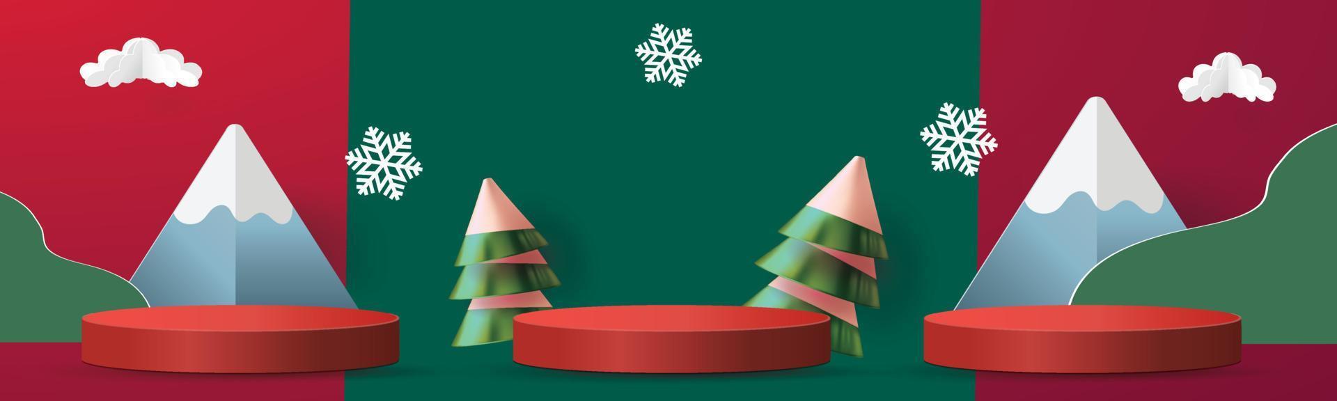 podium Kerstmis decoratief ontwerp rood groen en blauw studio staan voor Promotie Product vector