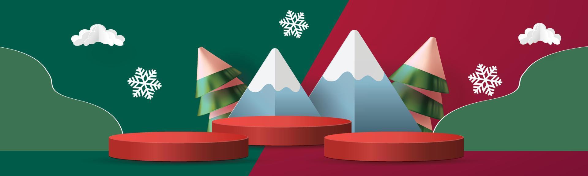 podium Kerstmis decoratief ontwerp rood groen en blauw studio staan voor Promotie Product vector