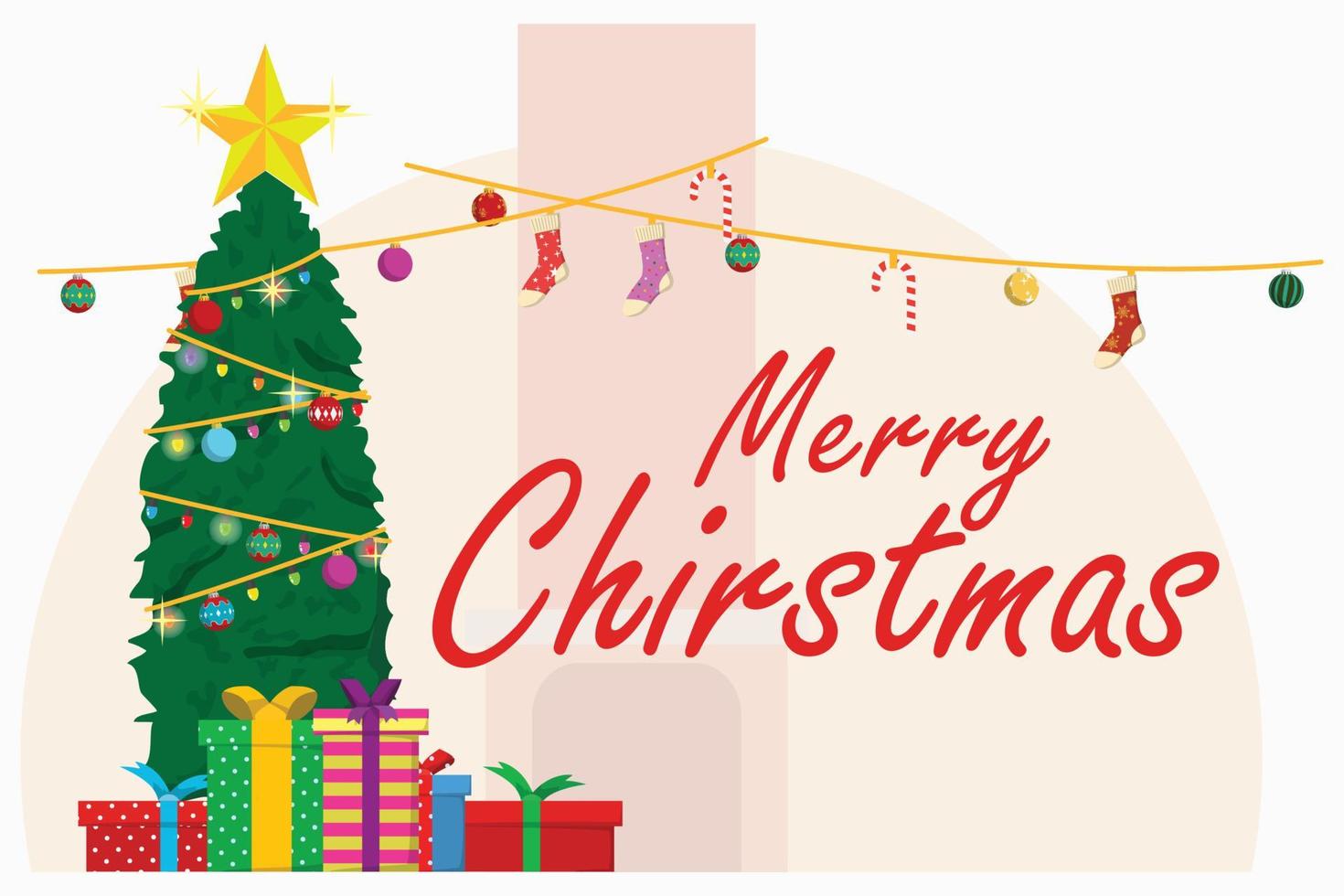 illustratie van een vrolijk Kerstmis met een Kerstmis boom decoratie met fonkelend lichten en kleurrijk cadeaus vector illustratie eps10