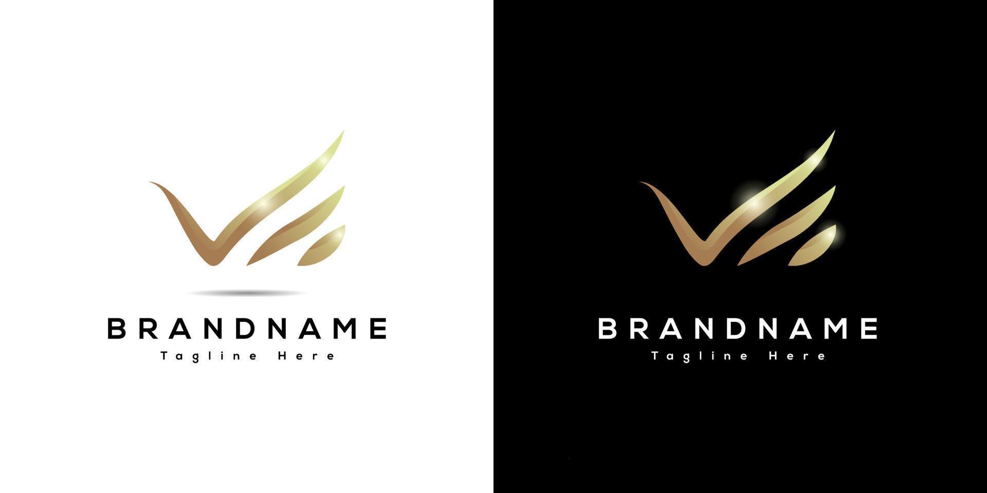 abstract vorm van brief v elegant goud helling premie vleugel hand- logo ontwerp vector