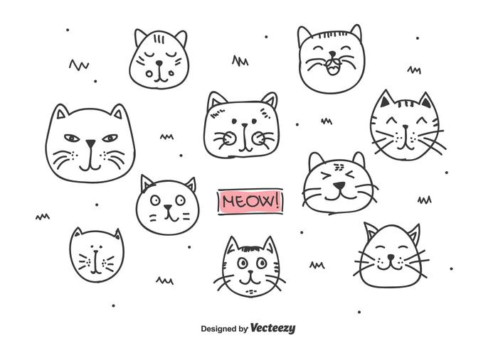 Doodle kattenhoofden vector