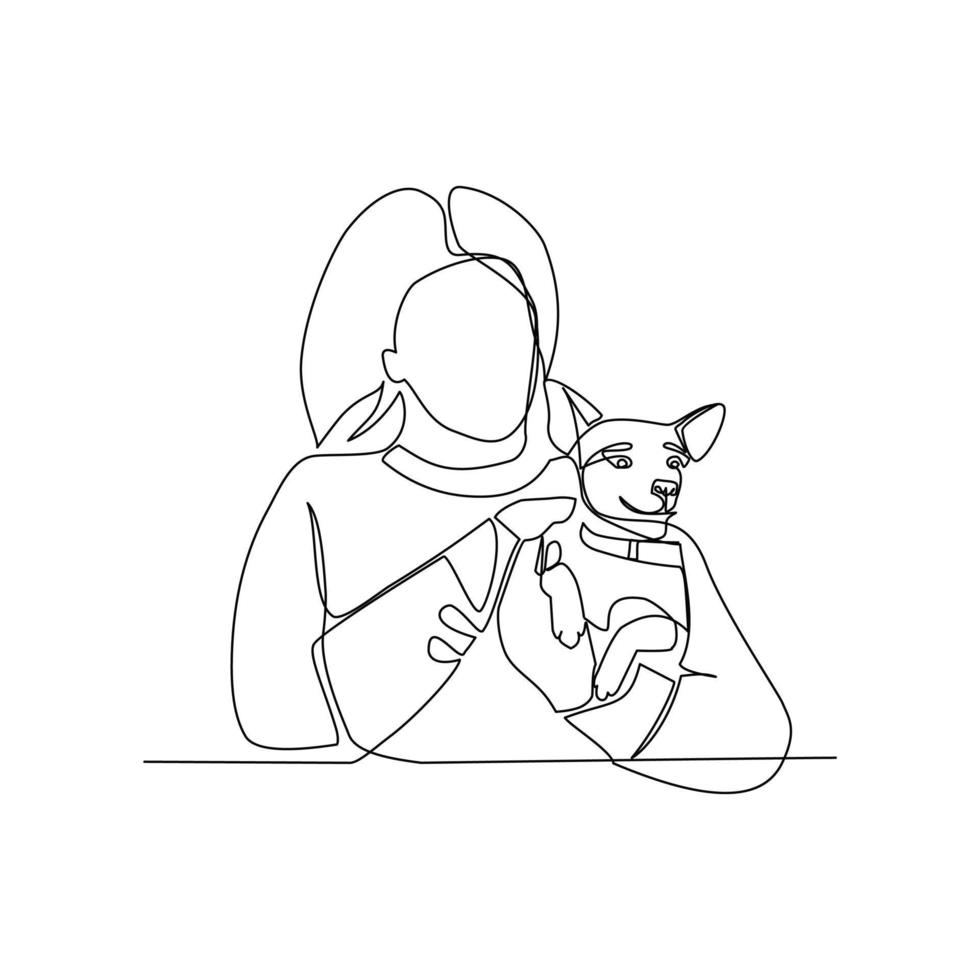 vector illustratie van een meisje met een hond getrokken in de stijl van lijn kunst